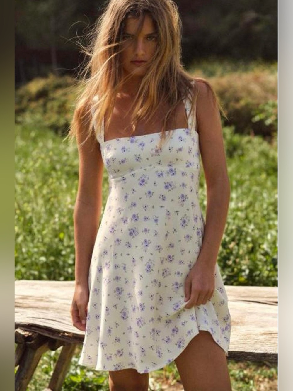 Zara NWT White Purple Floral Mini Dress XXL Square Neck Spaghetti Strap Summer